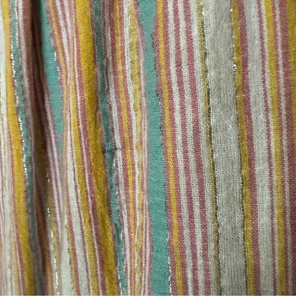 Metallic Sun Dress PINK Aqua Multicolored Tiered Lined Flowy Crepe Prairie Dress - Picture 7 of 14